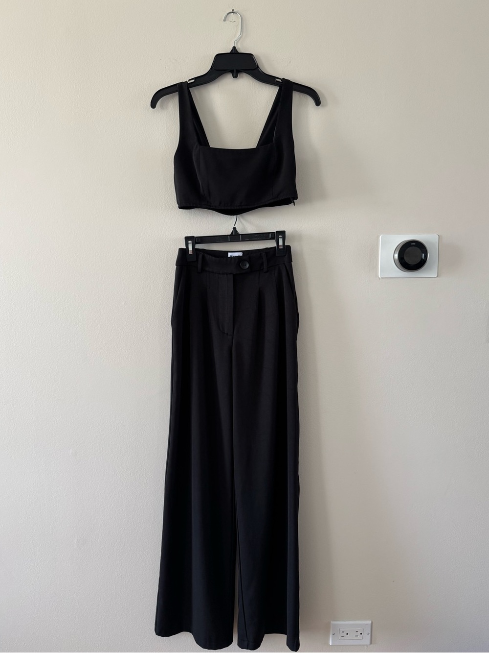 Princess Polly: Black Wide-Leg Trousers with Matching Crop Top